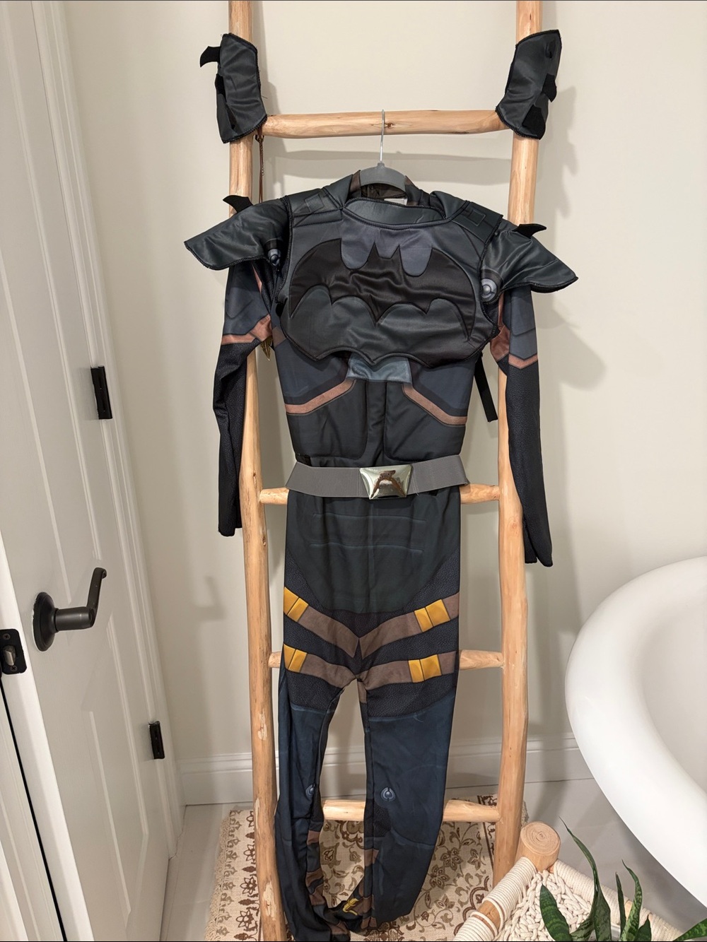 Black & Gray Kids Superhero Costume with Bat Emblem